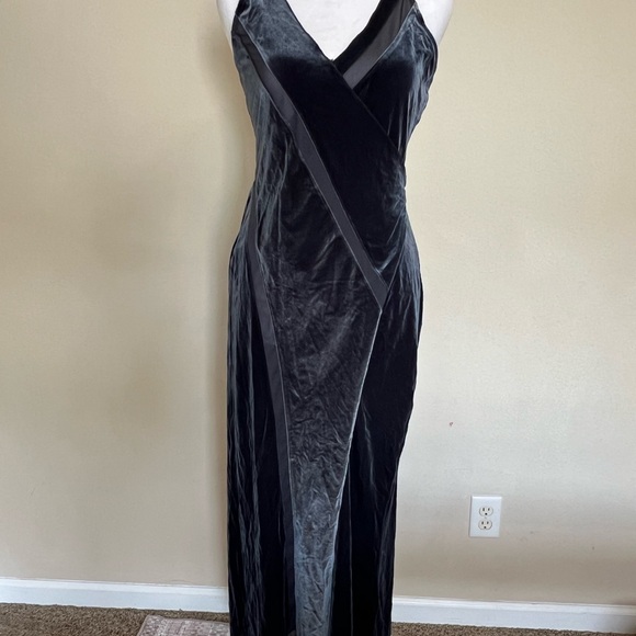 FREE PEOPLE Charcoal Gray Spliced Stretch Velvet Slip Maxi Dress - Picture 3 of 10